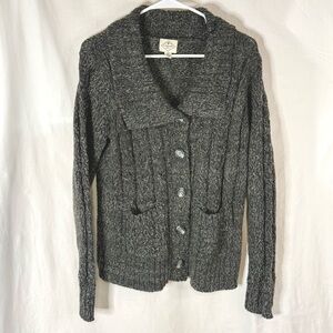 St. John's Bay Woman’s Charcoal Gray Shawl-Collar Cable Knit Cardigan — Large